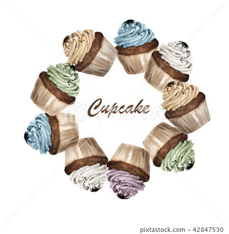 Colorful cupcakes round frame. Colorful cupcakes round frame. 42847530