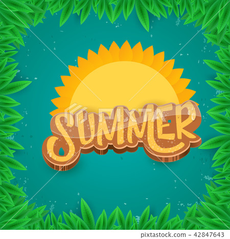 vector summer label paper art syle on green foliage background . Summer beach party poster, flyer or vector summer label paper art syle on green foliage background . Summer beach party poster, flyer or 42847643