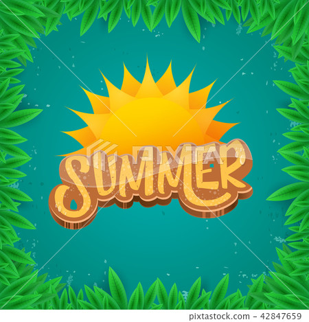 vector summer label paper art syle on green foliage background . Summer beach party poster, flyer or vector summer label paper art syle on green foliage background . Summer beach party poster, flyer or 42847659