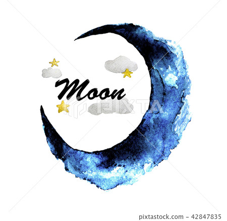 Watercolor painting of moon and stars 42847835