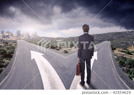 Back view of a businessman standing at the crossroads Back view of a businessman standing at the crossroads 42854629