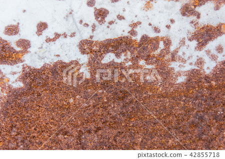 Brown rust stains texture of the old white paint  42855718