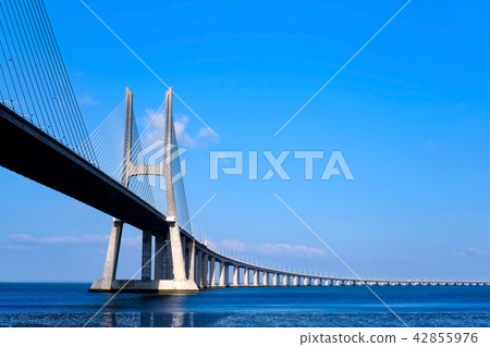 Vasco da Gama bridge extending above the Tagus River Vasco da Gama bridge extending above the Tagus River 42855976