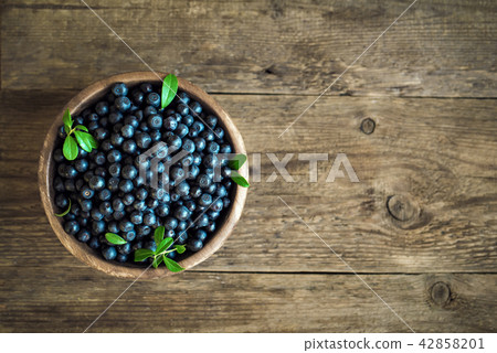 Fresh blueberries and leaves Fresh blueberries and leaves 42858201