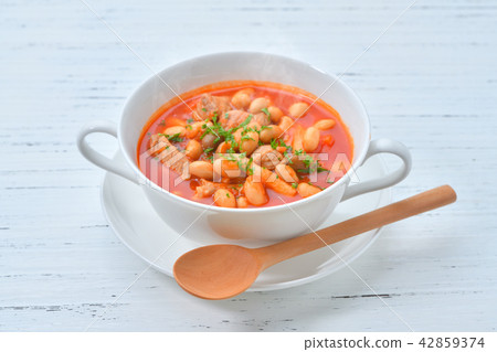 Caution) Steam synthesis is retouch synthesis. It is pork beans (steamed soybean and pork tomato soup) using steamed soybeans. 42859374