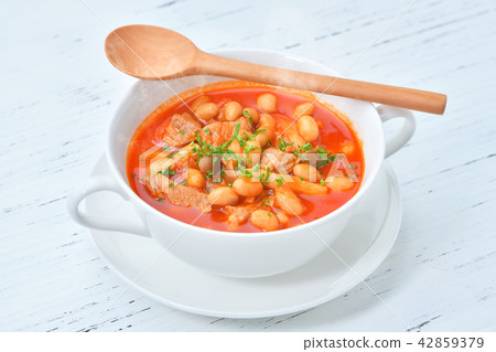 Caution) Steam synthesis is retouch synthesis. It is pork beans (steamed soybean and pork tomato soup) using steamed soybeans. 42859379