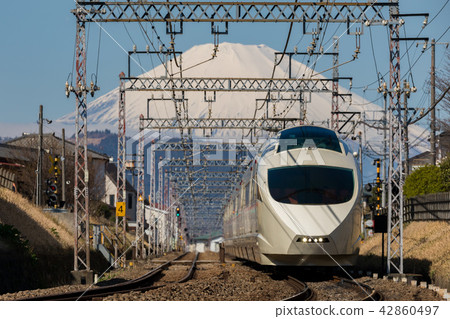 Mt. Fuji and Limited Express Romance Car Mt. Fuji and Limited Express Romance Car 42860497