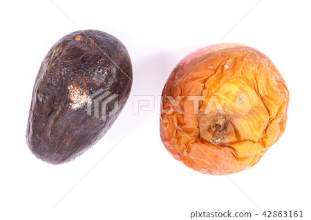 Old apple and avocado with mold Old apple and avocado with mold 42863161