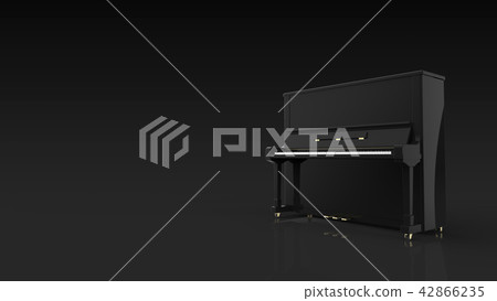 Upright piano black background left copy space 42866235