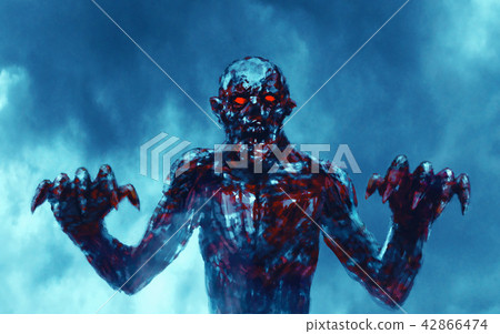 Dark bloody zombie stretches out clawed hands. 42866474