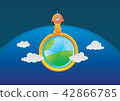 Orange rocket flying over the earth to space vecto 42866785