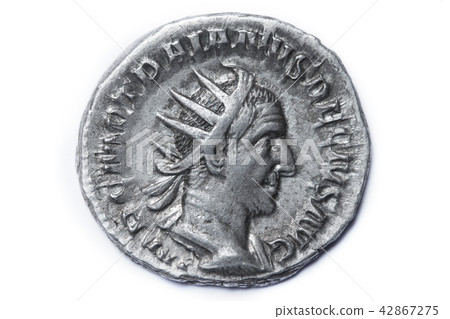 Roman silver coin with portrait of caesar 42867275
