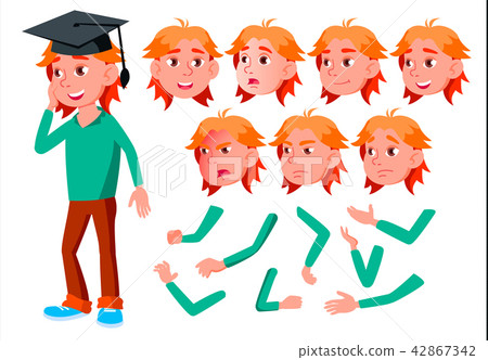 Girl, Child, Kid, Teen Vector. Casual Clothes. Positive. Face Emotions, Various Gestures. Animation 42867342