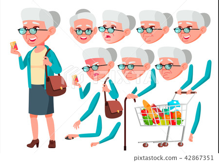 Old Woman Vector. Senior Person. Aged, Elderly People. Positive Person. Face Emotions, Various Old Woman Vector. Senior Person. Aged, Elderly People. Positive Person. Face Emotions, Various 42867351