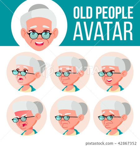 Old Woman Avatar Set Vector. Face Emotions. Senior Person Portrait. Elderly People. Aged. Facial 42867352