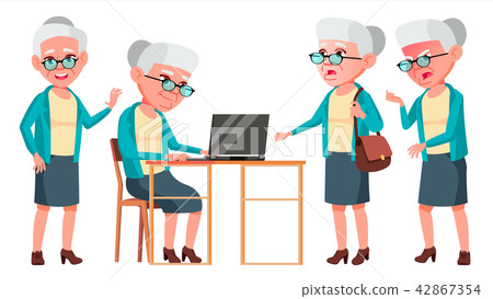 Old Woman Poses Set Vector. Elderly People. Senior Person. Aged. Cheerful Grandparent. Presentation Old Woman Poses Set Vector. Elderly People. Senior Person. Aged. Cheerful Grandparent. Presentation 42867354