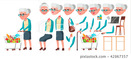 Old Woman Vector. Senior Person Portrait. Elderly People. Aged. Animation Creation Set. Face Old Woman Vector. Senior Person Portrait. Elderly People. Aged. Animation Creation Set. Face 42867357
