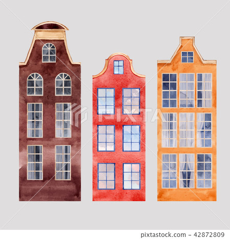 Watercolor vector city houses 42872809