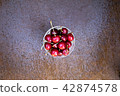 Fresh sweet cherries bowl on grunge rust background 42874578
