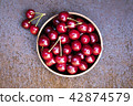 Fresh sweet cherries bowl on grunge rust background 42874579