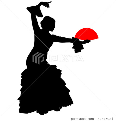 flamenco dancer with a red fan 42876081