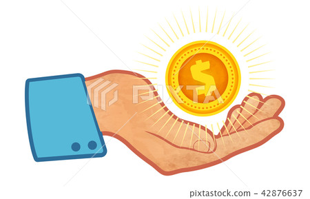 Hand with golden coin. Hand with golden coin. 42876637