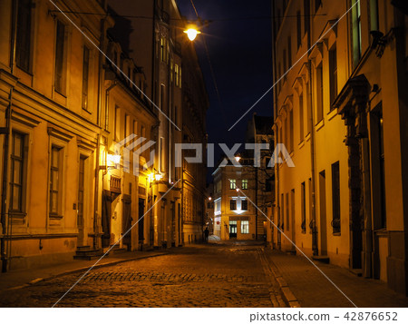 A trail of Riga's historical center / a street in Riga, Latvia A trail of Riga's historical center / a street in Riga, Latvia 42876652
