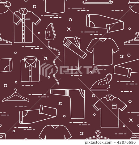 Pattern with irons, hangers and different clothes Pattern with irons, hangers and different clothes 42876680