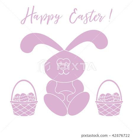 Easter rabbit and two baskets of decorated eggs Easter rabbit and two baskets of decorated eggs 42876722