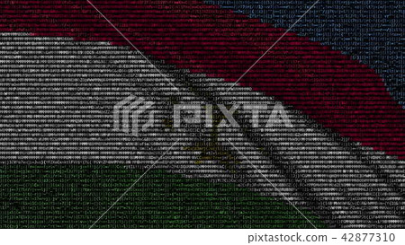 Waving flag of Tajikistan made of text symbols on a computer screen. Conceptual 3D rendering 42877310