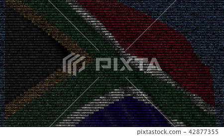 Waving flag of South Africa made of text symbols on a computer screen. Conceptual 3D rendering Waving flag of South Africa made of text symbols on a computer screen. Conceptual 3D rendering 42877355