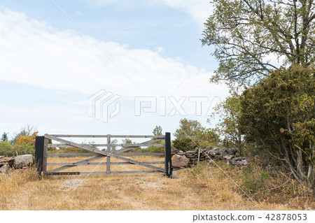 Closed old wooden gate Closed old wooden gate 42878053