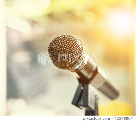 close up of microphone ready to use in event stage close up of microphone ready to use in event stage 42878904