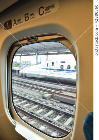 Shinkansen train window Gifu Hashima station Shinkansen departure scenery 42880560