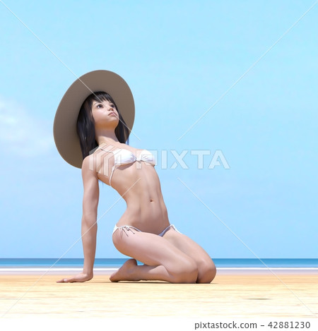 Women's swimwear beauty image perming3DCG illustrations material Women's swimwear beauty image perming3DCG illustrations material 42881230