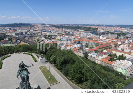 National statue of Vitkow's hill and horse statue of Jan Siska and town of Prague 42882839