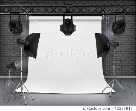 Vector empty photo studio with lighting equipment 42885915
