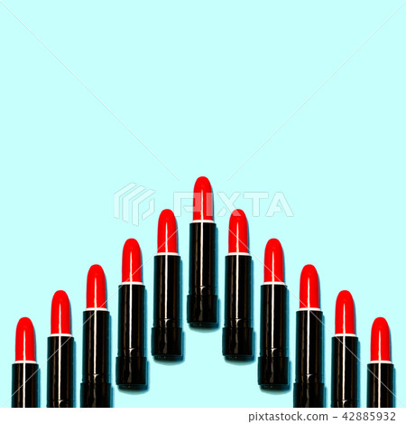 Red lipstick lined with light blue back Red lipstick lined with light blue back 42885932