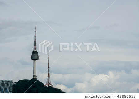 Blue sky and cloud of Seoul without fine dust after rain Blue sky and cloud of Seoul without fine dust after rain 42886635