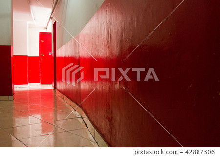 Red and white corridor. No people. 42887306