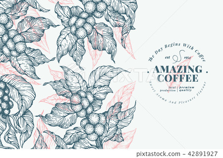 Coffee tree banner template. Vector illustration. Vintage coffee background. Hand drawn engraved 42891927