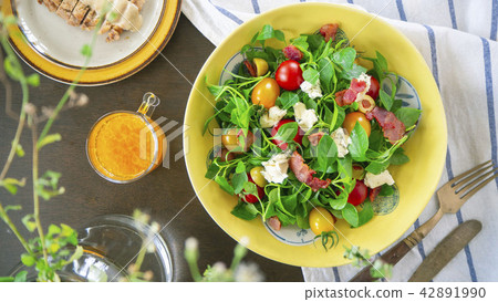 Healthy Watercress salad with tomato and cheese 42891990