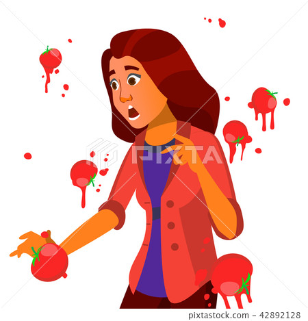 Business Woman Having Tomatoes Fail Speech Vector. Unsuccessful Presentation. Bad Public Speech 42892128