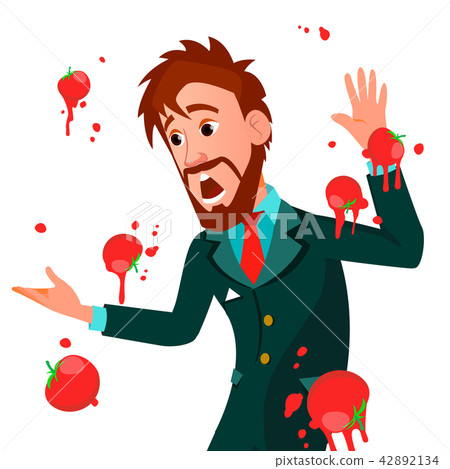 Businessman Having Tomatoes Fail Speech Vector. Unsuccessful Presentation. Bad Public Speech 42892134