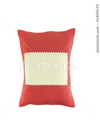 Pouch, pack of coarse fabric, with a blank label. Bag from a sacking isolated Pouch, pack of coarse fabric, with a blank label. Bag from a sacking isolated 42894570