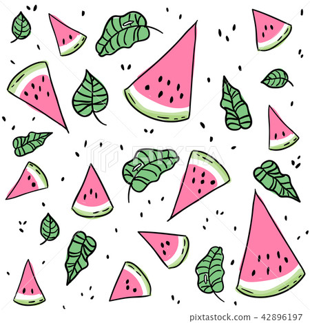 Watermelon slices and leaves seamless pattern Watermelon slices and leaves seamless pattern 42896197
