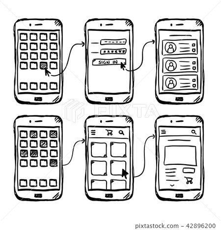 UI mobile app wireframe doodle 42896200