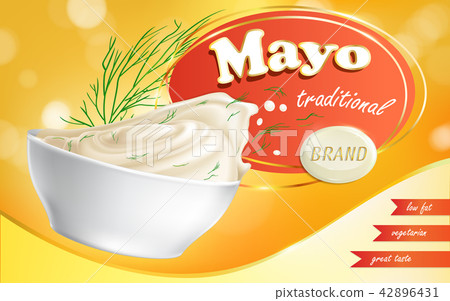 Mayonnaise brand in a plate with a low fat content. 42896431