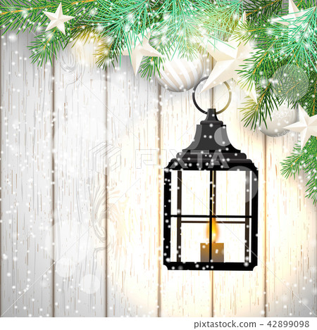 christmas theme with lantern on wood, illustration christmas theme with lantern on wood, illustration 42899098