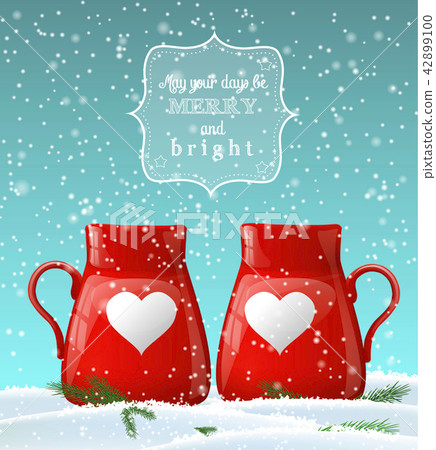 Red cups, winter theme, illustration 42899100